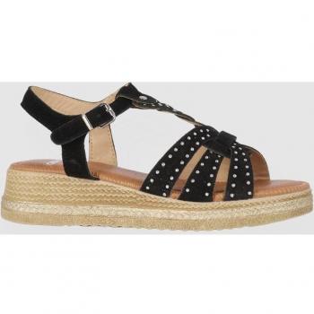 Sandalias de cuña de piel con cierre de hebilla