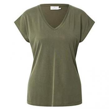 Kaffe Lise Women's V-Neck T-Shirt - Dark Green, Size L, Super Soft Classic Design