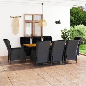9-Piece Dark Gray Poly Rattan Outdoor Dining Set with Cushions