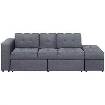 Sofá cama seccional gris oscuro con otomana de almacenamiento, cajones extraíbles y portavasos Falster