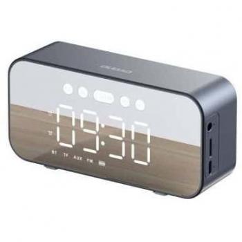 Reloj Despertador Digital 6 en 1 con Radio FM, Altavoz Bluetooth y Lector de Tarjetas TF/SD - Color Plateado
