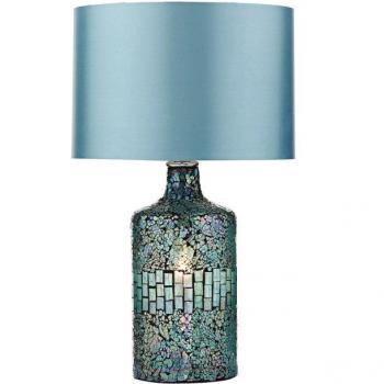 Lámpara de mesa Guru Mirror sobremesa azul 1 bombilla 55cm con pantalla de tambor redonda y diseño de mosaico