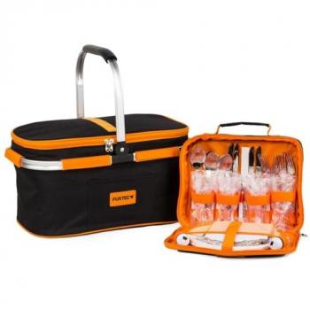 Cesta de picnic Fuxtec para 4 personas con bolsa, compartimento refrigerante y utensilios incluidos
