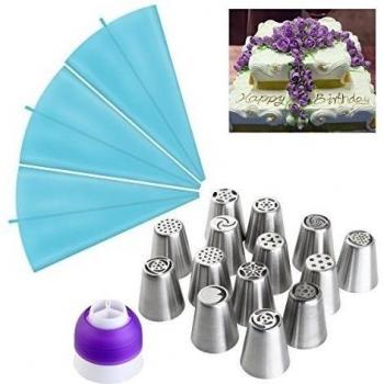 OUNONA 14PCS Boquillas Rusas con Manga Pastelera y Mangas para Decorar Tartas