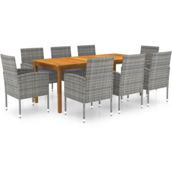 Juego de comedor de jardín 9 piezas gris