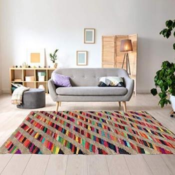 Alfombra de yute hecha a mano multicolor arcoíris 80x150