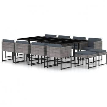 13-Piece Gray Poly Rattan Outdoor Dining Set with Cushions