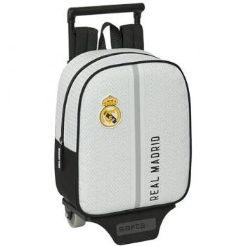 Mochila Escolar con Carro SAFTA Real Madrid 1ª Equipación 24/25 - Diseño Ergonómico - Amplio Espacio de Almacenamiento - Bolsillos Multifuncionales - Ideal para Niños de Diferentes Edades