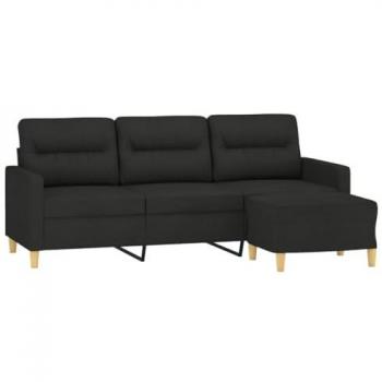 Sofá de 3 plazas con taburete de tela negro 180 cm