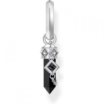 Pendiente individual Thomas Sabo de plata ennegrecida con colgante de ónix y cadena
