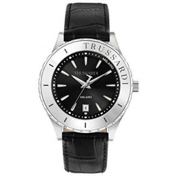 Reloj Hombre Trussardi R2451143001 Negro (Ø 50 mm) - Características: Caja de acero inoxidable, esfera negra, correa de piel negra, resistencia al agua hasta 50 metros, movimiento de cuarzo