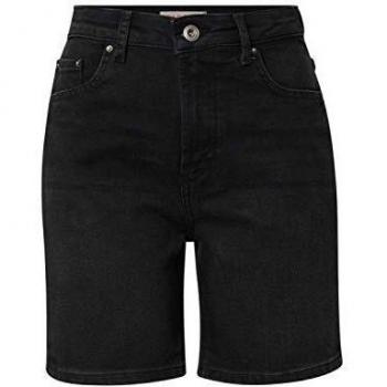 PIECES Pcleah Mom HW Shorts Blc638-ba/cp Pantalones Cortos de Jean, Negro, M para Mujer