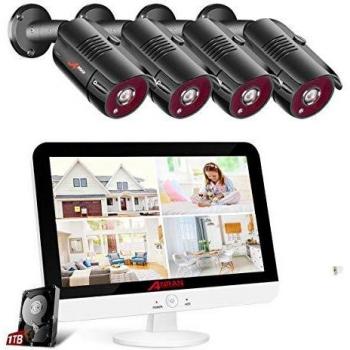 Sistema de Cámara de Seguridad ANRAN 8CH 1080P, 1TB HDD 13 Pulgadas Monitor de Pantalla LCD Incorporado, Sistema de Cámaras CCTV al Aire Libre 4X 2.0MP, Plug and Play, Vista Remota