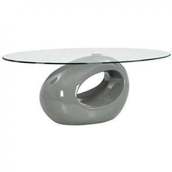 vidaXL Mesa de centro superficie ovalada de vidrio gris brillante