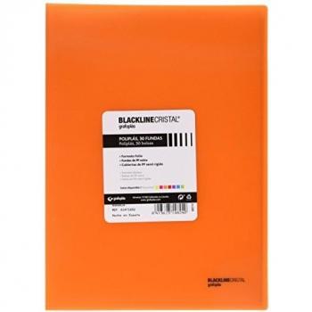 Grafoplás 1471852. Carpeta de 30 fundas, tamaño folio, tapas Polipropileno, color naranja. Poliplás Blackline Cristal
