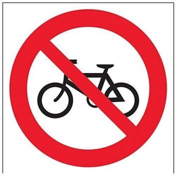 VSafety 51014AT-S - Letrero con logo de prohibición, autoadhesivo, no se permiten bicicletas, cuadrado, 200 mm x 200 mm, Color negro y rojo