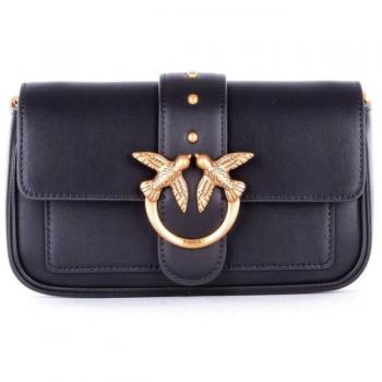 PINKO Black Leather Cross Body Bag with Chain - Size: ONE SIZE - Female