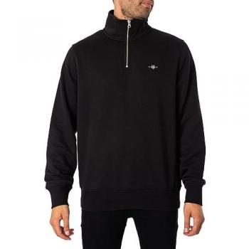 Sudadera GANT Hombre Regular Fit Shield con Media Cremallera en Negro