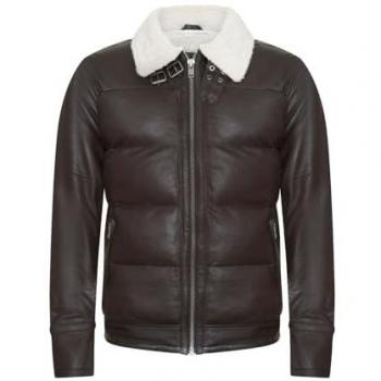 Infinity Leather Mens Quilted Biker Puffer Jacket - Brasilia - Brown - Size 4xl