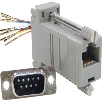 BeMatik Adaptador Configurable RJ45 DB9 Hembra/Macho - Adaptador Configurable RJ45H-DB9M, con conectores hembra y macho, diseñado para convertir señales entre un conector RJ45 y un con