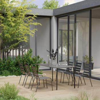 7-Piece Dark Gray Steel Garden Dining Set