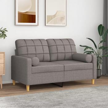 Sofá de 2 plazas Torora con cojines en tela gris taupe de 120 cm