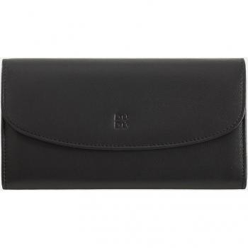 DUDU Cartera grande en piel de becerro napa negro con botón, billetera continental, bolsillos para tarjetas de crédito, billetera con cremallera