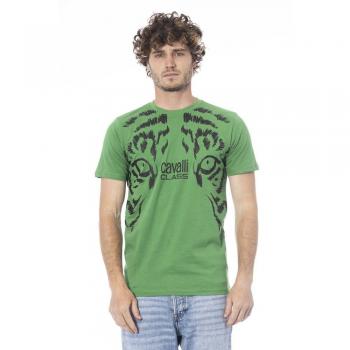 Cavalli Class Green Cotton T-Shirt - L, Male, Print Logo Short Sleeve Tee