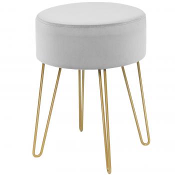 Costway Taburete Redondo de Terciopelo Reposapiés Moderno con Patas de Metal para Tocador Salón y Dormitorio Gris 39 x 39 x 46 cm