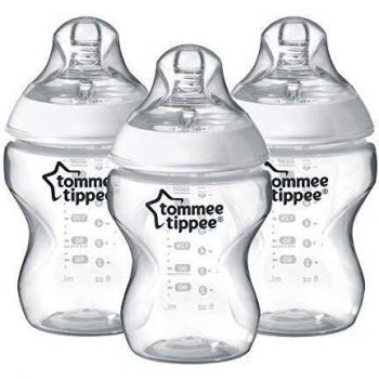 Tommee Tippee Closer to Nature® Baby Bottles, Breast-Like Teat with Anti-Colic Valve, 260ml, Pack of 3, Clear
