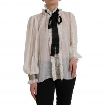 Dolce & Gabbana Off White Silk Blend Ascot Collar Blouse Top - IT42|M, White female, Size: S