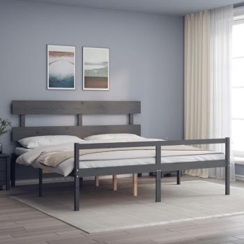 Cama para ancianos con cabecero gris 200x200 cm madera maciza