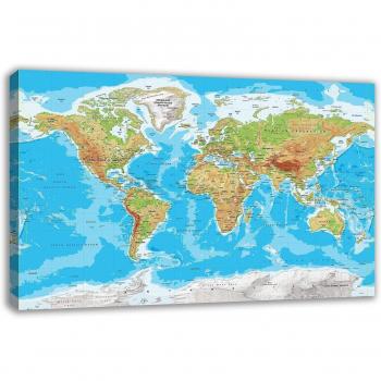 Topográficos mapa del mundo Atlas del mundo lienzo pared arte, 30X18