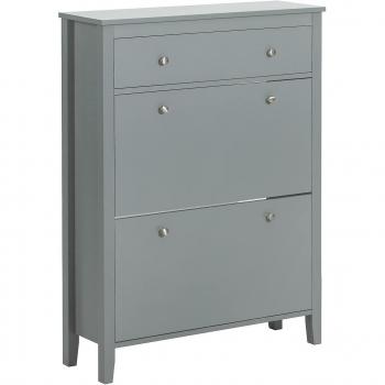 SoBuy FSR89-HG Gabinete de zapatos con 2 solapas, color gris, dimensiones 80 x 25 x 108 cm, incluye un cajón grande, diseñado como zapatero para armario de entrada