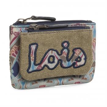 LOIS - 92613 Cartera Billetero Tarjetero Monedero Llavero de mujer con dos cremalleras. 2 compartimentos para tarjetas y documentación. Bordado., Color Beige