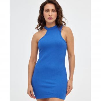 Vestido mini ajustado sin mangas, cuello halter asimétrico de poliéster con estampado liso INSIDE