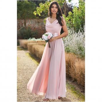 Goddiva Cowl Neck Chiffon Maxi Dress - Blush, Cowl Neck, Maxi Length, Chiffon Fabric, Color: Blush