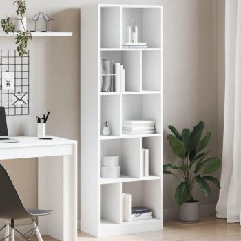 Estantería de madera de ingeniería 57x28,5x174 cm en Blanco, Negro y Roble Sonoma - Mueble de Almacenaje para Oficina, Estudio y Dormitorio - Estantería/Librería/Mueble de Al