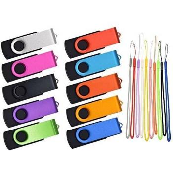 Memorias USB 10 Piezas 16GB Pendrives, Kepmem Portátil Pen Drive 16 Giga Llave USB 2.0 Memoria Externo Stick, Metal Llavero Flash Drive 16 GB Almacenamiento de Datos, Colores