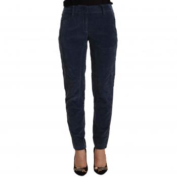 Peserico Blue Mid Waist Cotton Stretch Tapered Pants - IT40|S