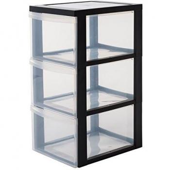 Iris Ohyama, Torre de Almacenamiento, 3 Cajones de 15 L, con Ruedas, Asas Ergonómicas, Oficina, Baño, Sala de Estar - Design Chest Dc-303 - Negro