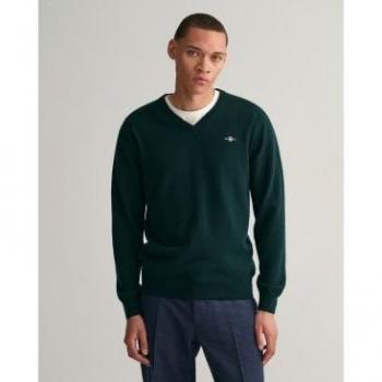 Jersey de Cuello Pico de Lana Fina Verde para Hombre Gant 87212 Casual Manga Larga