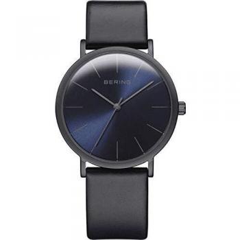 Bering 13436-427 Unisex Black Quartz Watch 36mm with Leather Strap