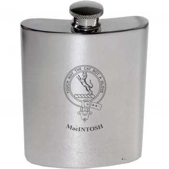 MacIntosh Family Crest 6oz Polished Pewter Kidney Flask