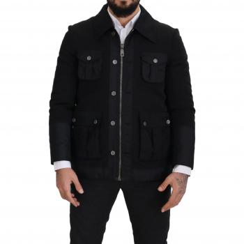 Dolce & Gabbana Elegant Black Wool Blend Full Zip Jacket - Size XL