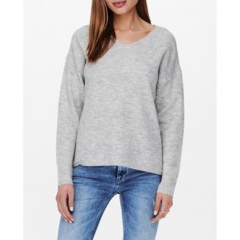 Sudadera Only Jersey de Mujer Manga Larga y Cuello Pico, Color Light Gris