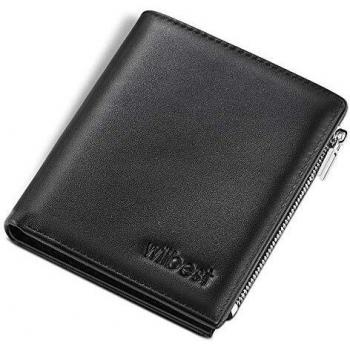 wilbest® Cartera Hombre Cuero, Cartera con Bloqueador RFID de Gran Capacidad 15 Bolsas en Total, Billeteras Hombre de Piel con Bolsas con Cremallera, Cartera con Ventana para Hombre como Regalo, Negra