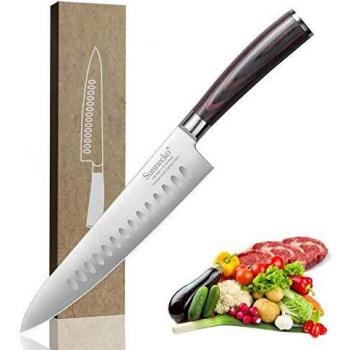 Cuchillo de Cocinero 20cm - Sunnecko Cuchillo de Cocina profesional de acero inoxidable alemán - Cuchilla afilada adicional - Mango ergonómico de madera de Pakka