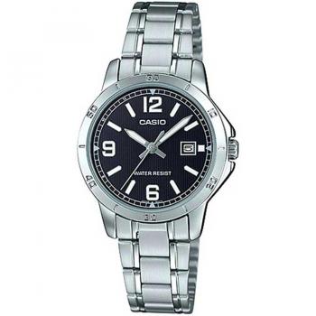 Casio Women's Silver Stainless Steel Quartz Watch with Black Dial - LTP-V004D-1B2