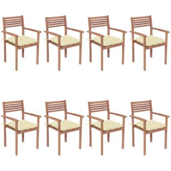 Stackable Teak Garden Chairs with Cushions - Set of 8